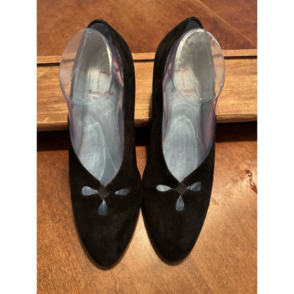 Thierry Rabotin Pumps Women 39 Black Suede Kitten Heel Cutout Made in Italy - Picture 3 of 13